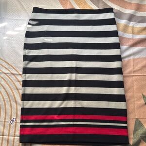 3/$10 Elle Striped Black and Red Midi Skirt